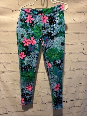 Lilly Pulitzer Girls Floral Stretch Leggings - Blue, Green & Pink